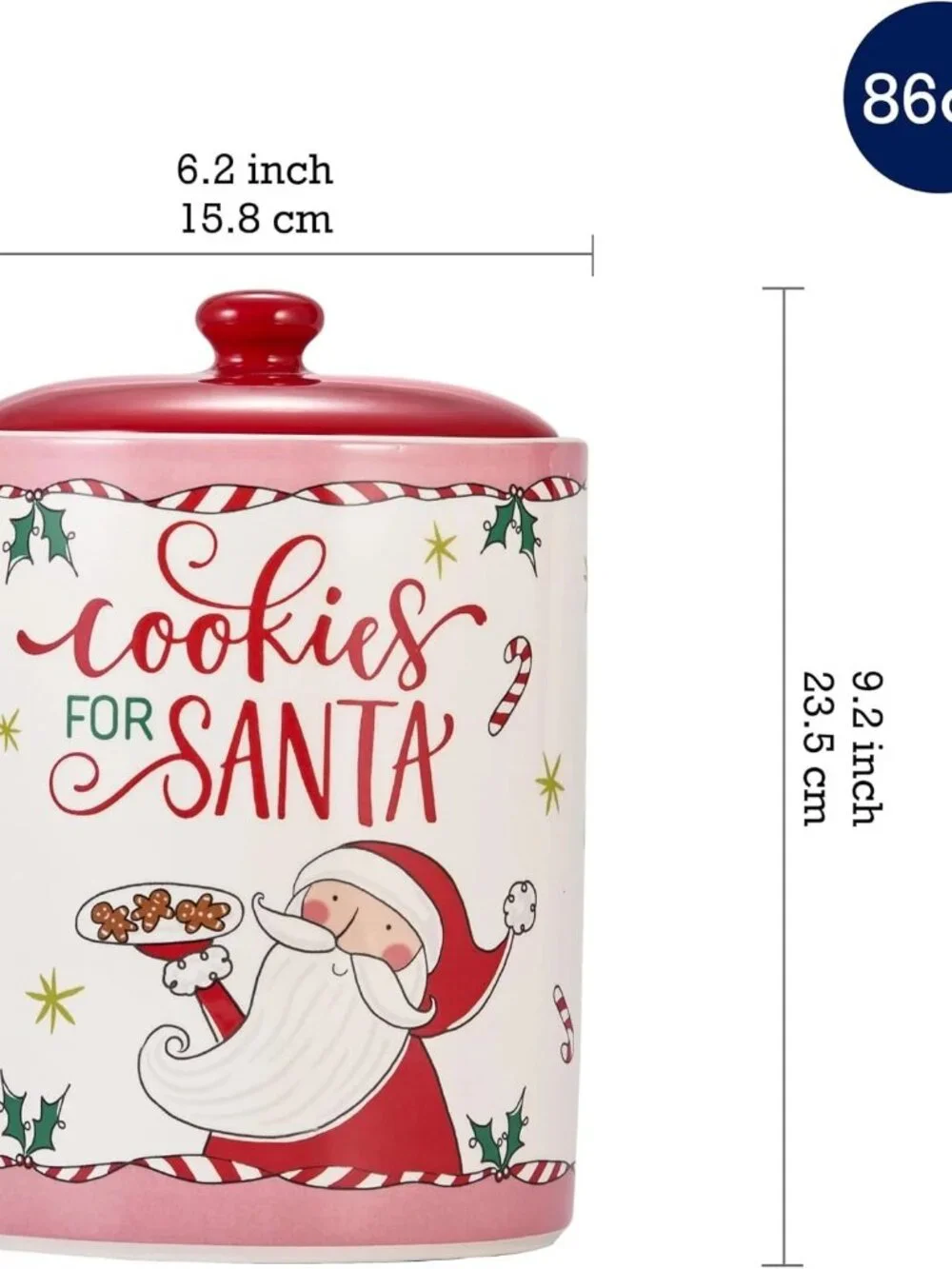 Bico Cartoon Santa Claus Cookies For Santa Ceramic 9 inch Air Tight Storage Jar,